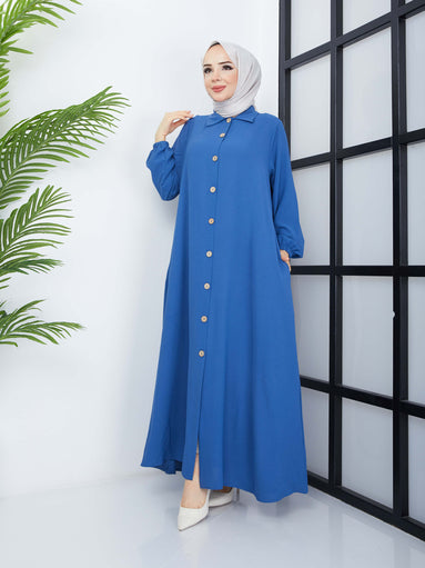 Abaya mit Knopfleiste vorne – Blau