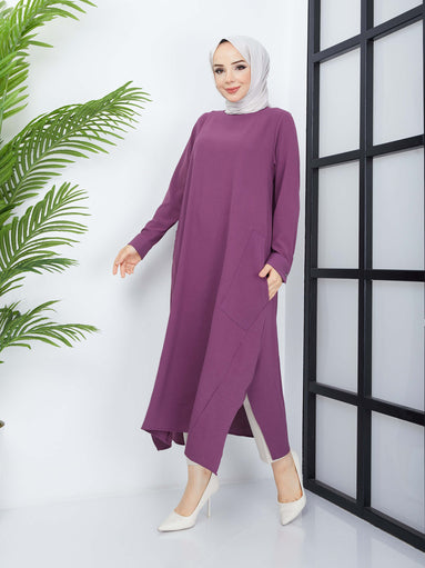 Long Hijab Tunic with Pockets - Purple