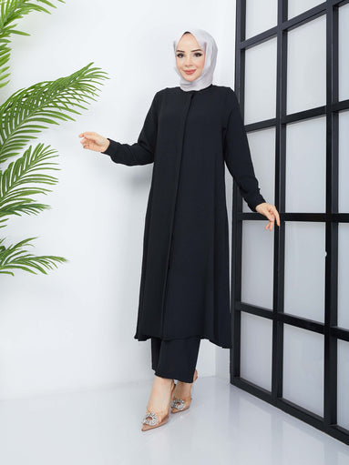 Ensemble tunique hijab double décontracté - Noir