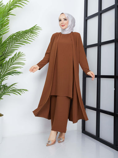 Costume hijab triple décontracté - Marron