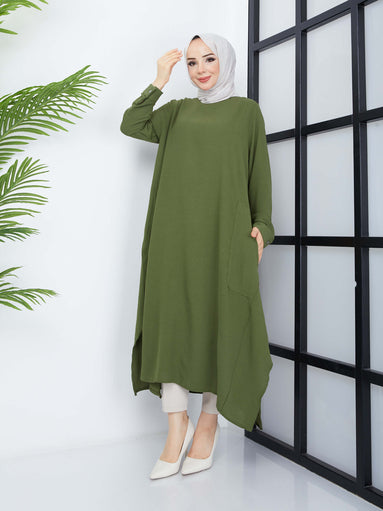 Long Hijab Tunic with Pockets - Green