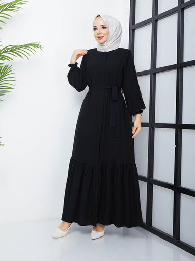 Hijab Abaya with Pleated Skirt - Black