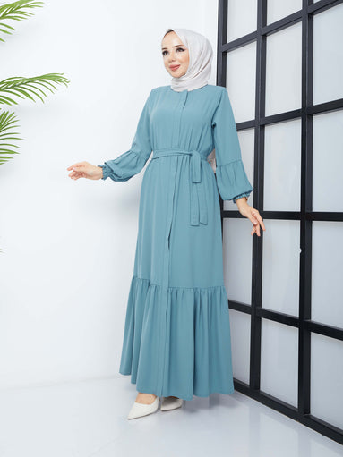 Hijab Abaya with Pleated Skirt - Mint