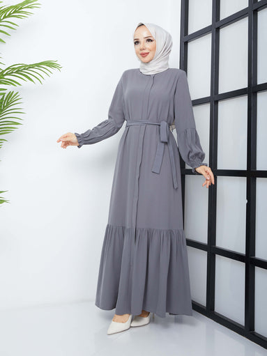 Hijab Abaya with Pleated Skirt - Gray