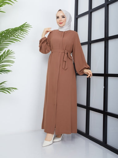 Belted Hijab Abaya - mink