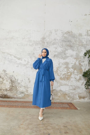 Belted Long Hijab Cape - Blue