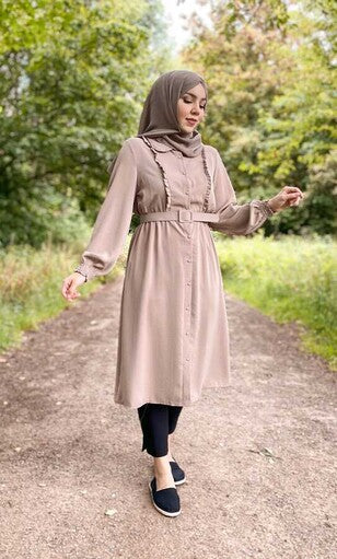 Belted Hijab Tunic Cream