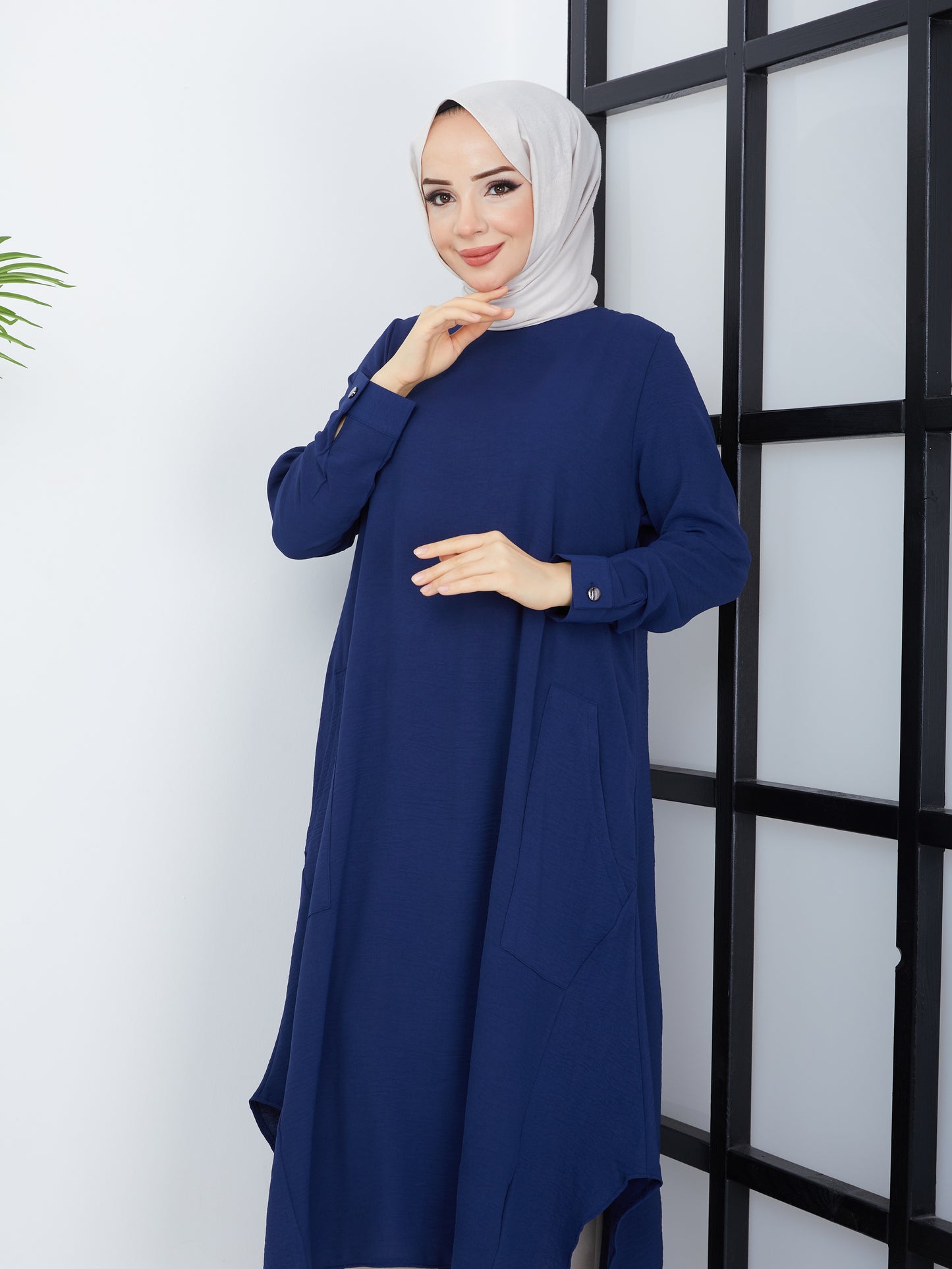 Cepli Uzun Tesettür Tunik Lacivert