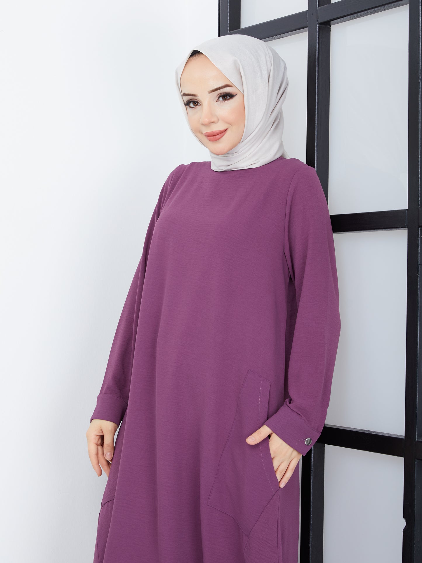 Long Hijab Tunic with Pockets - Purple