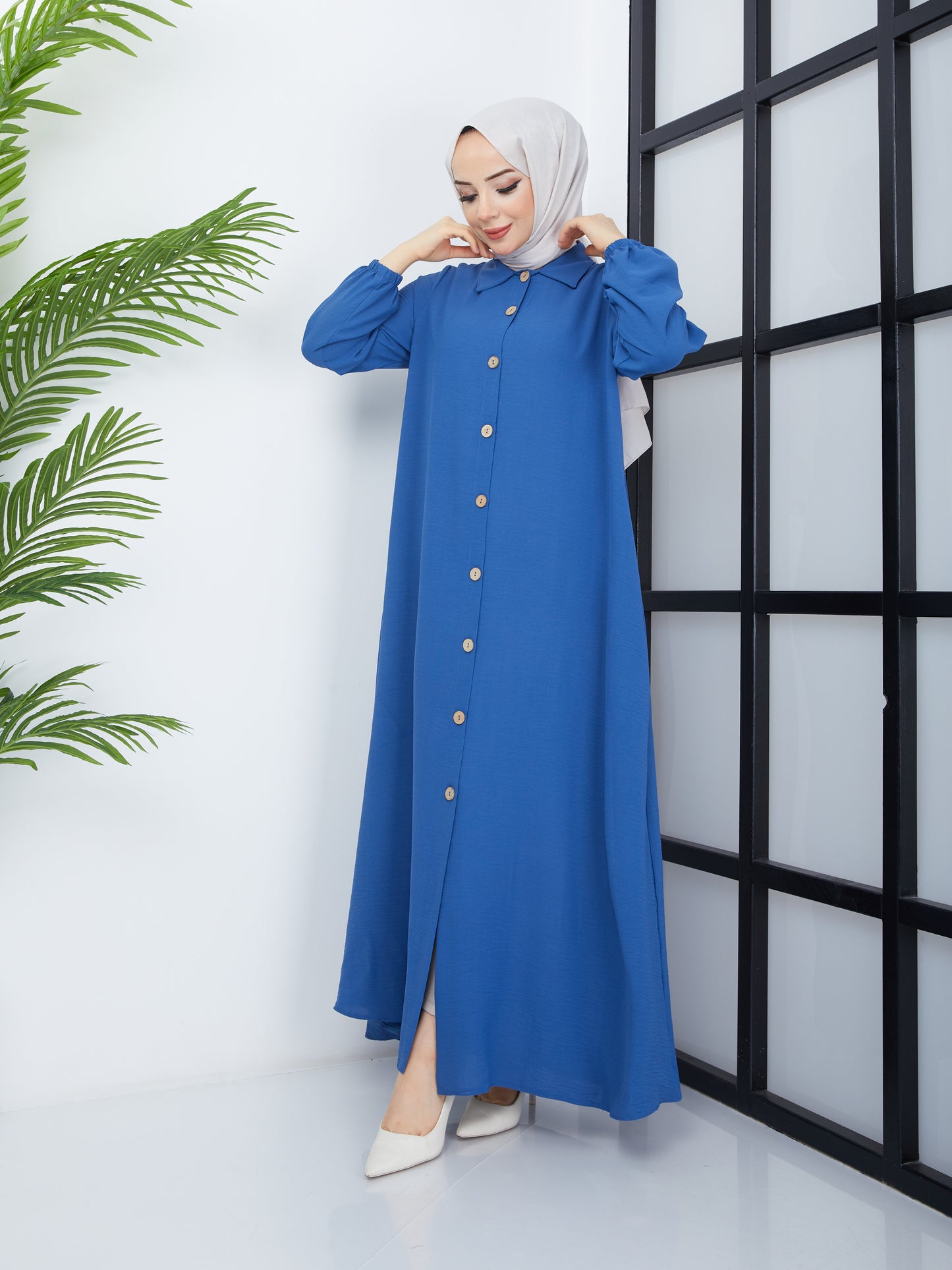 Buttoned Front Abaya - Blue