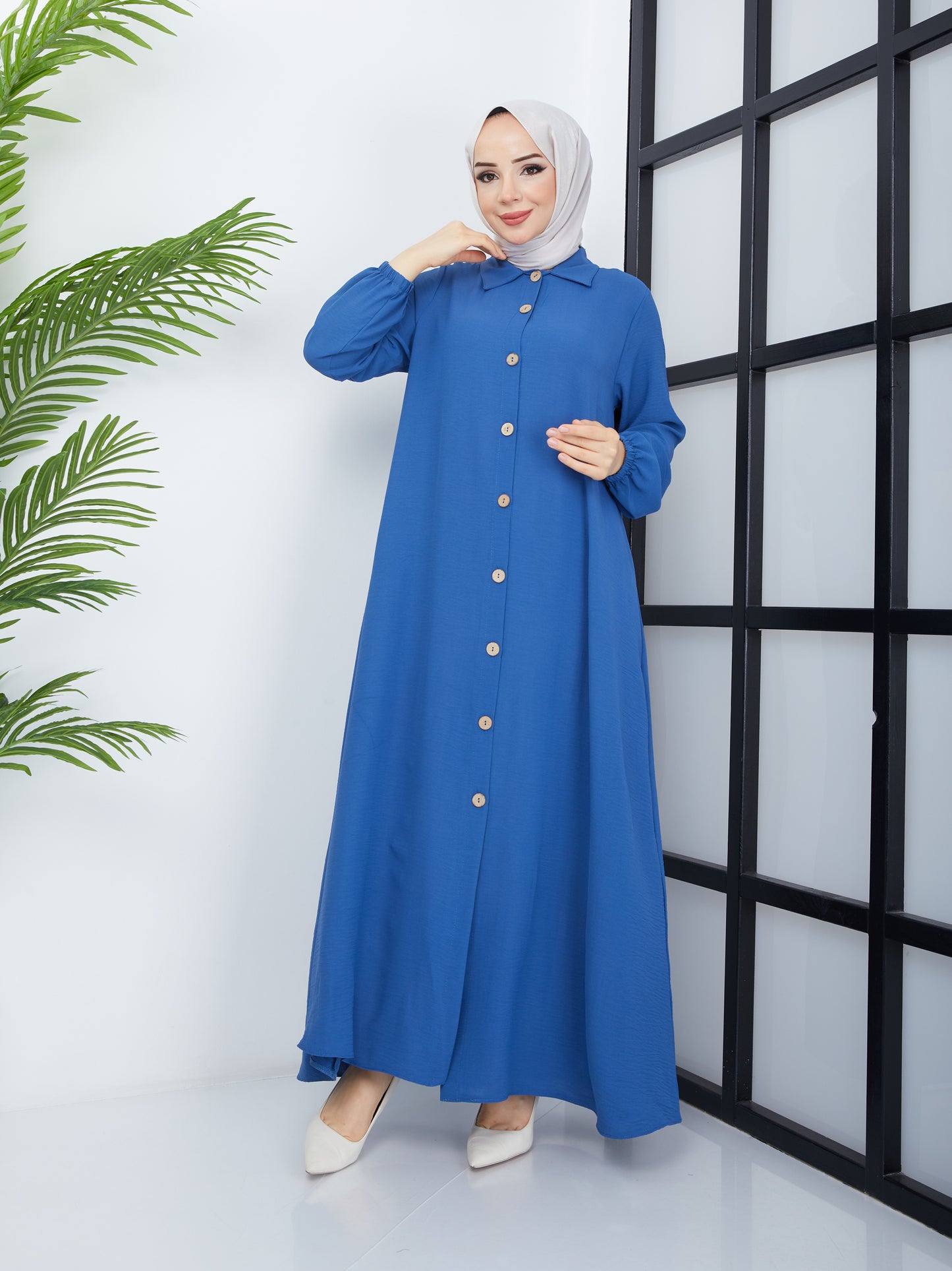 Buttoned Front Abaya - Blue