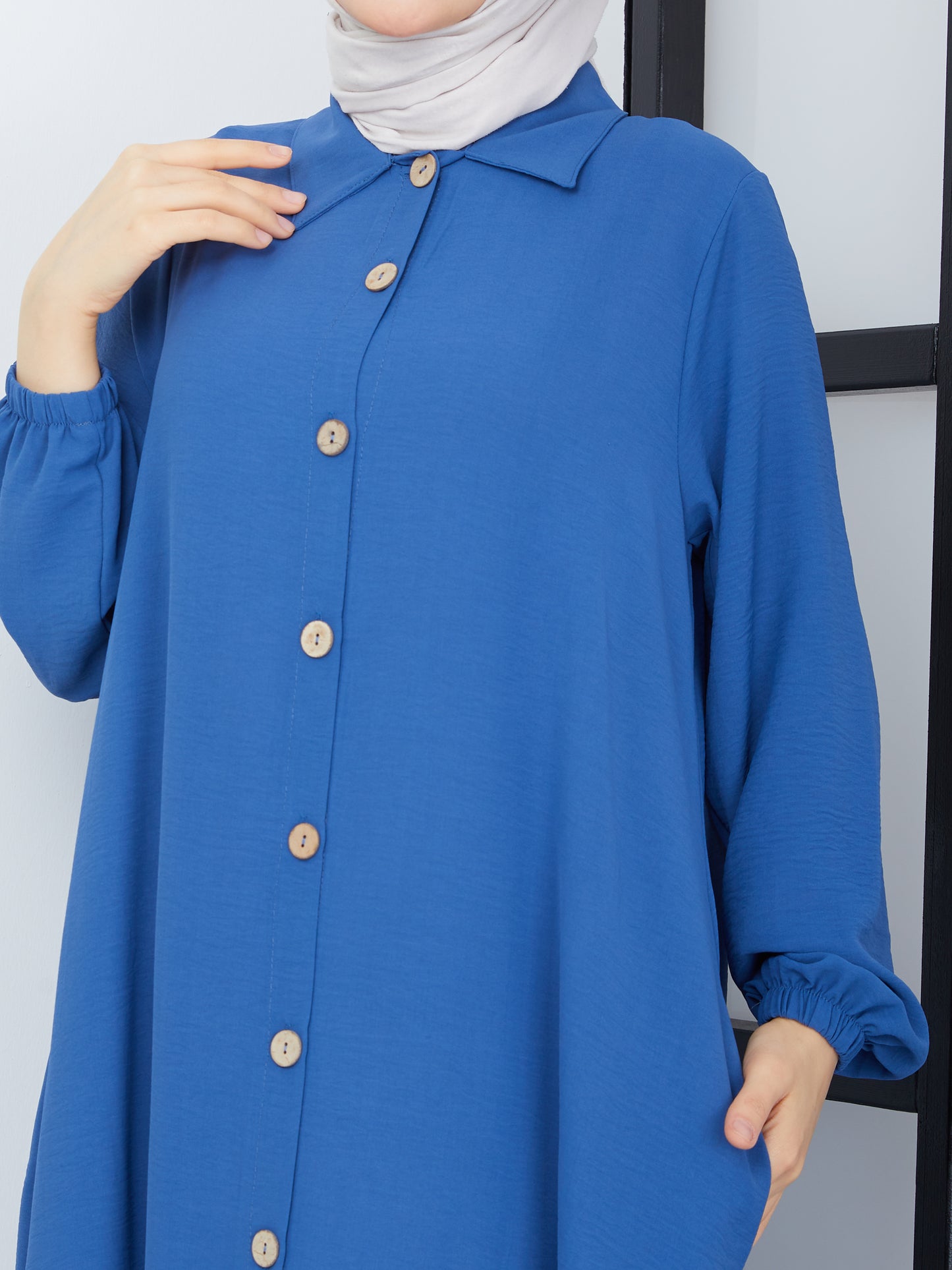 Buttoned Front Abaya - Blue