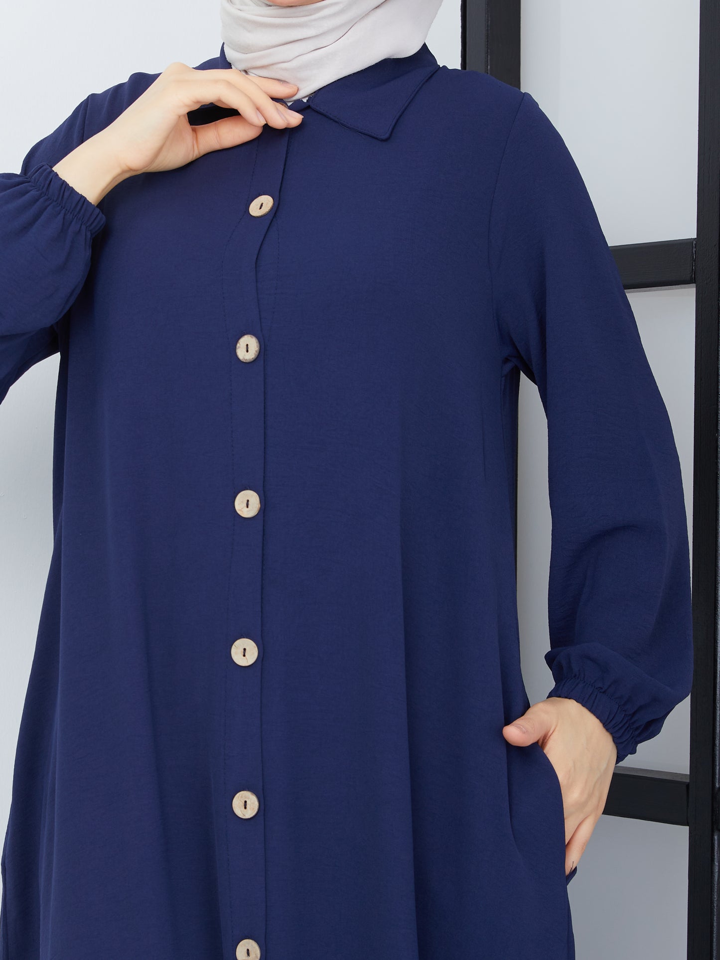 Buttoned Front Abaya - Navy Blue