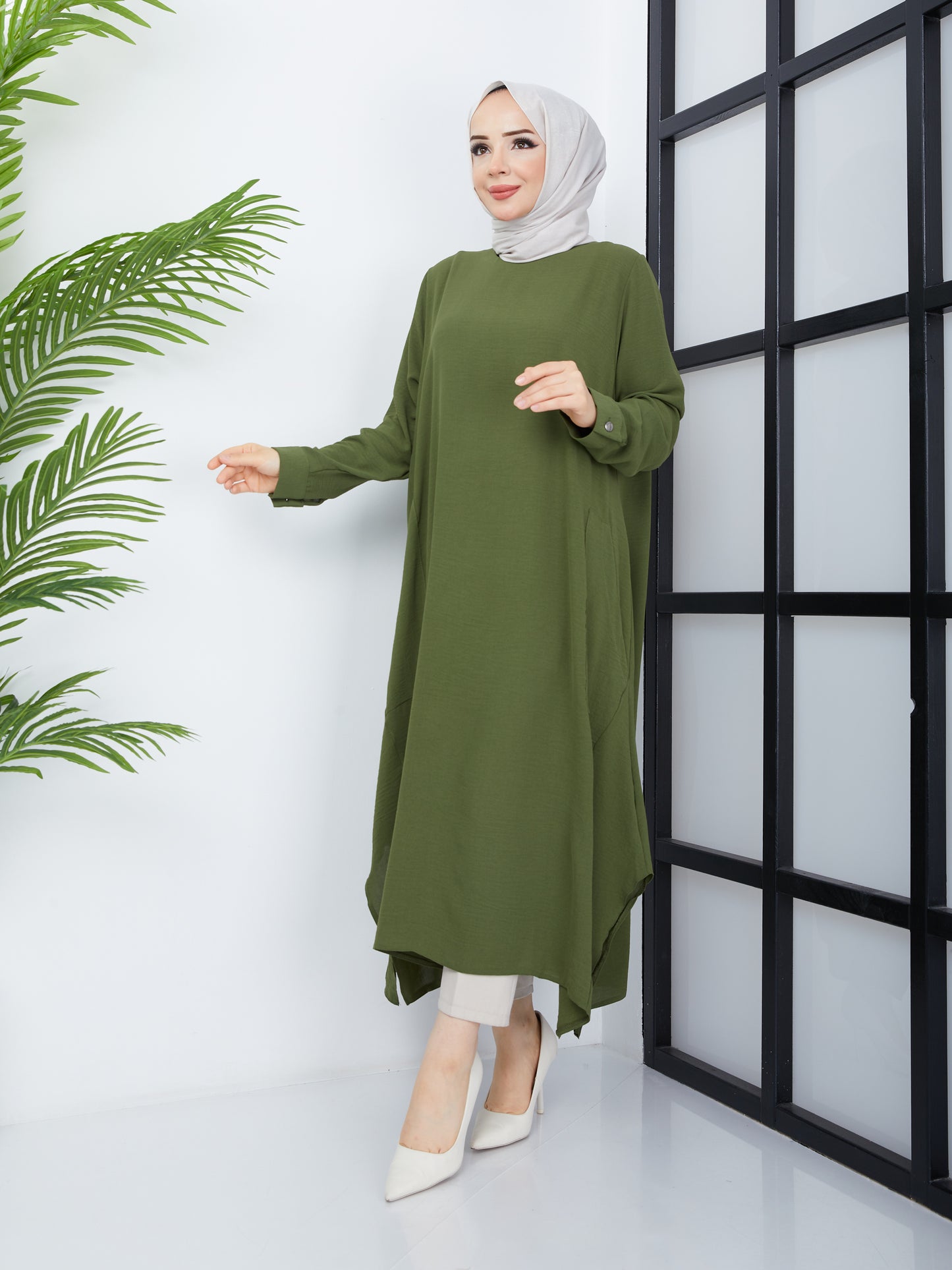 Tunique Hijab Longue avec Poches - Vert