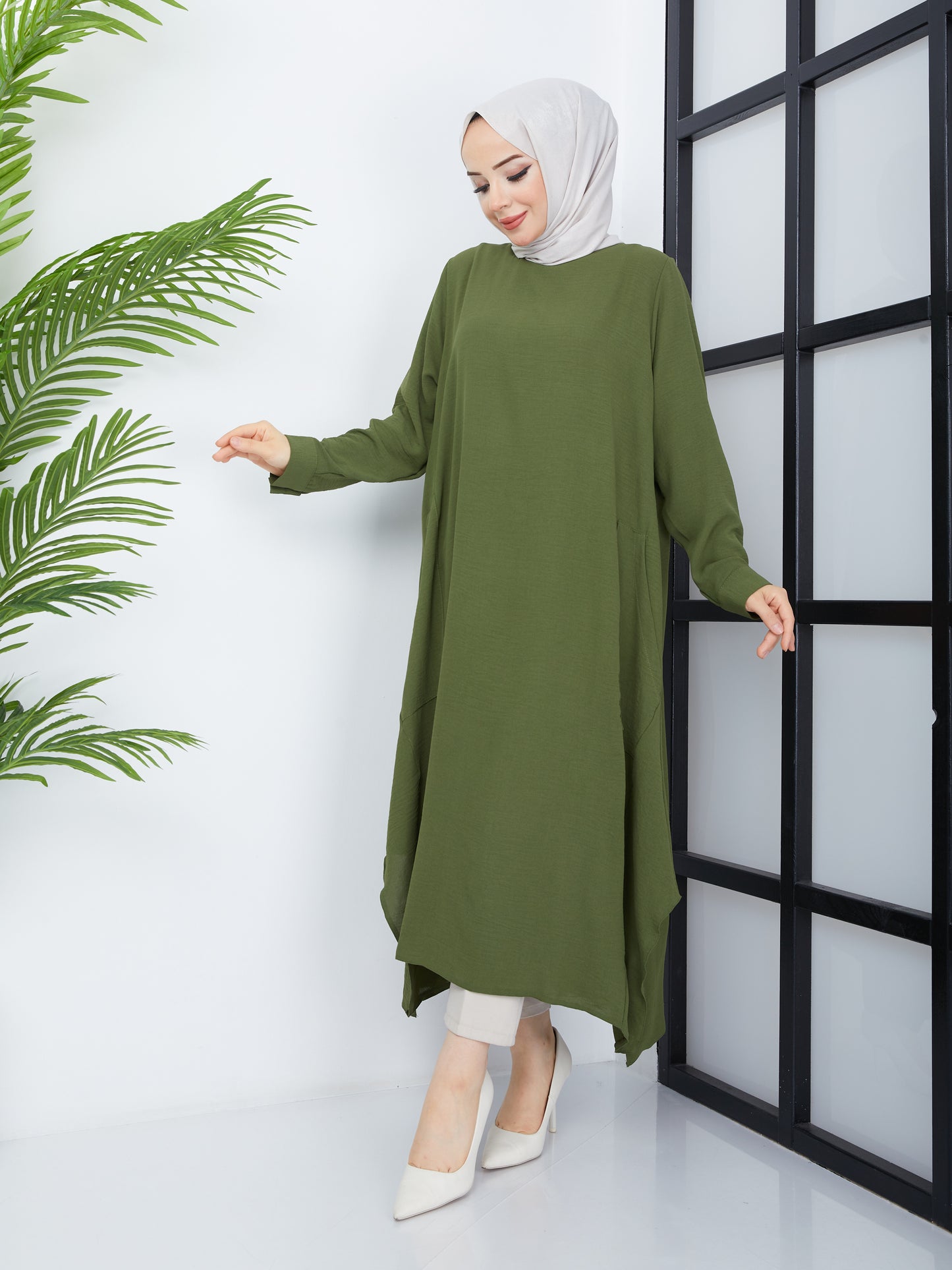 Tunique Hijab Longue avec Poches - Vert