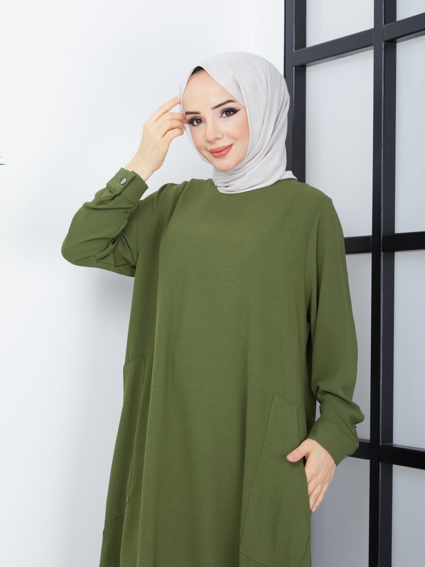 Tunique Hijab Longue avec Poches - Vert