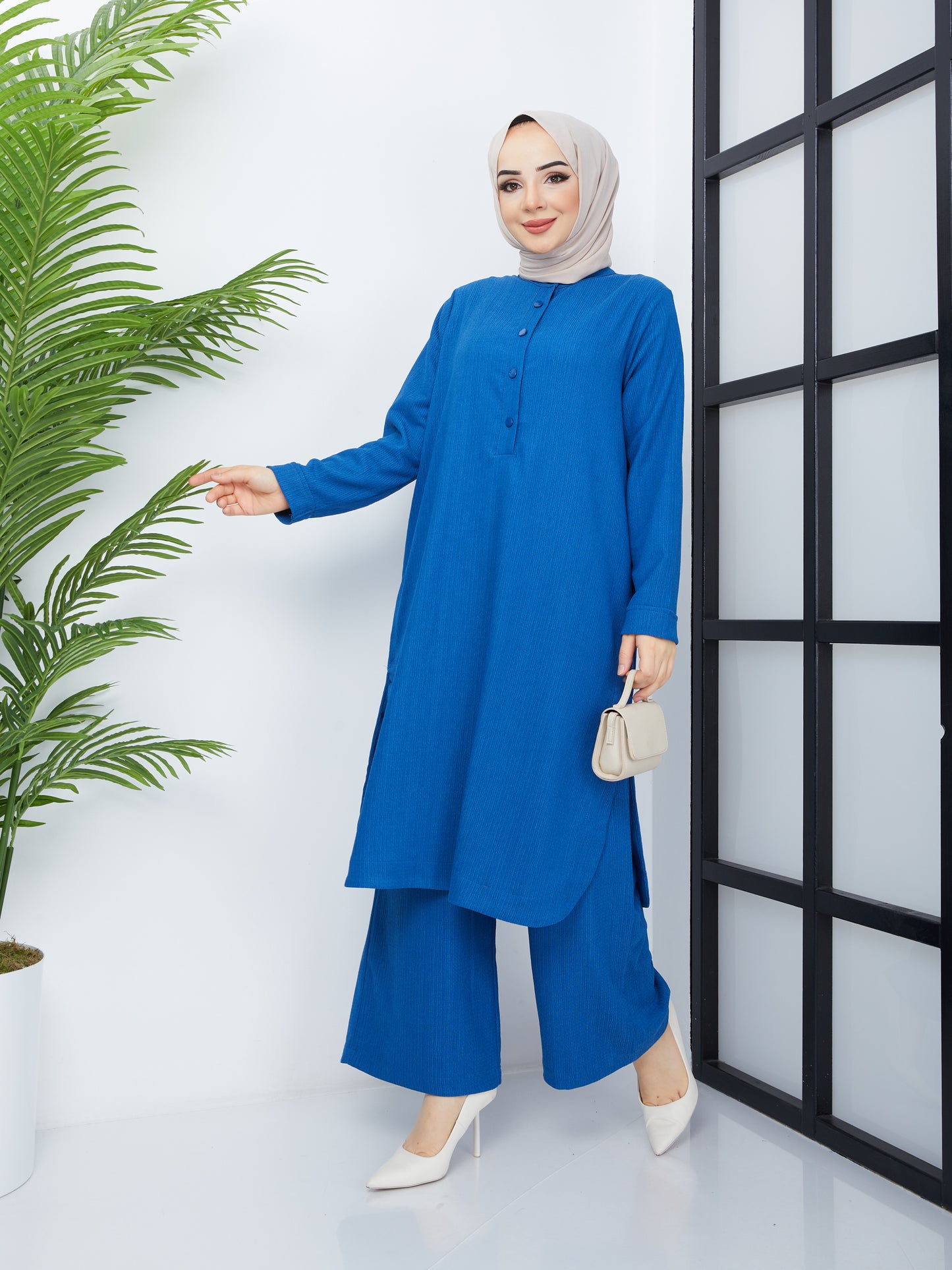 Doppeltes Hijab-Tunika-Set – Blau