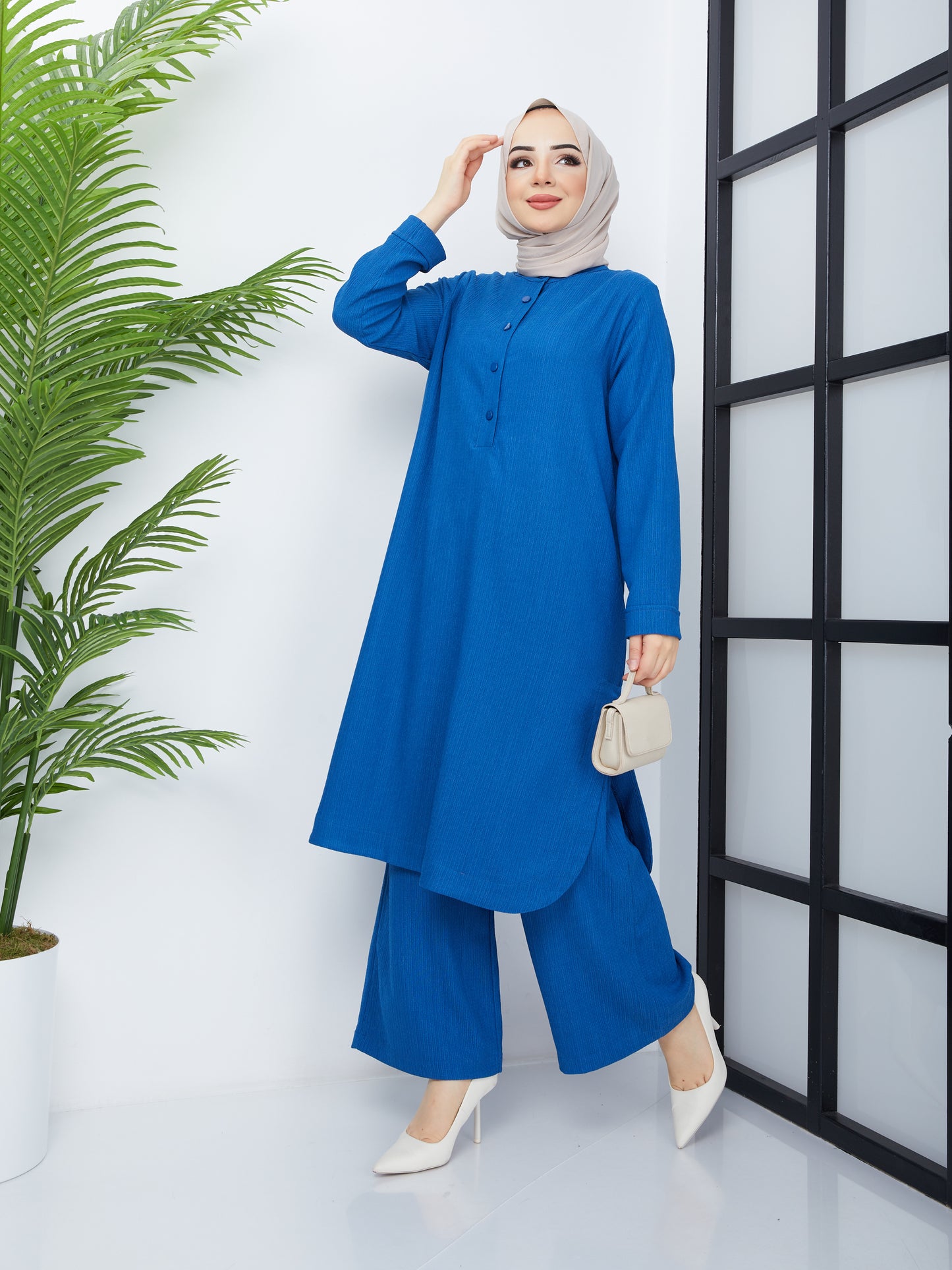 Double Hijab Tunic Set - Blue