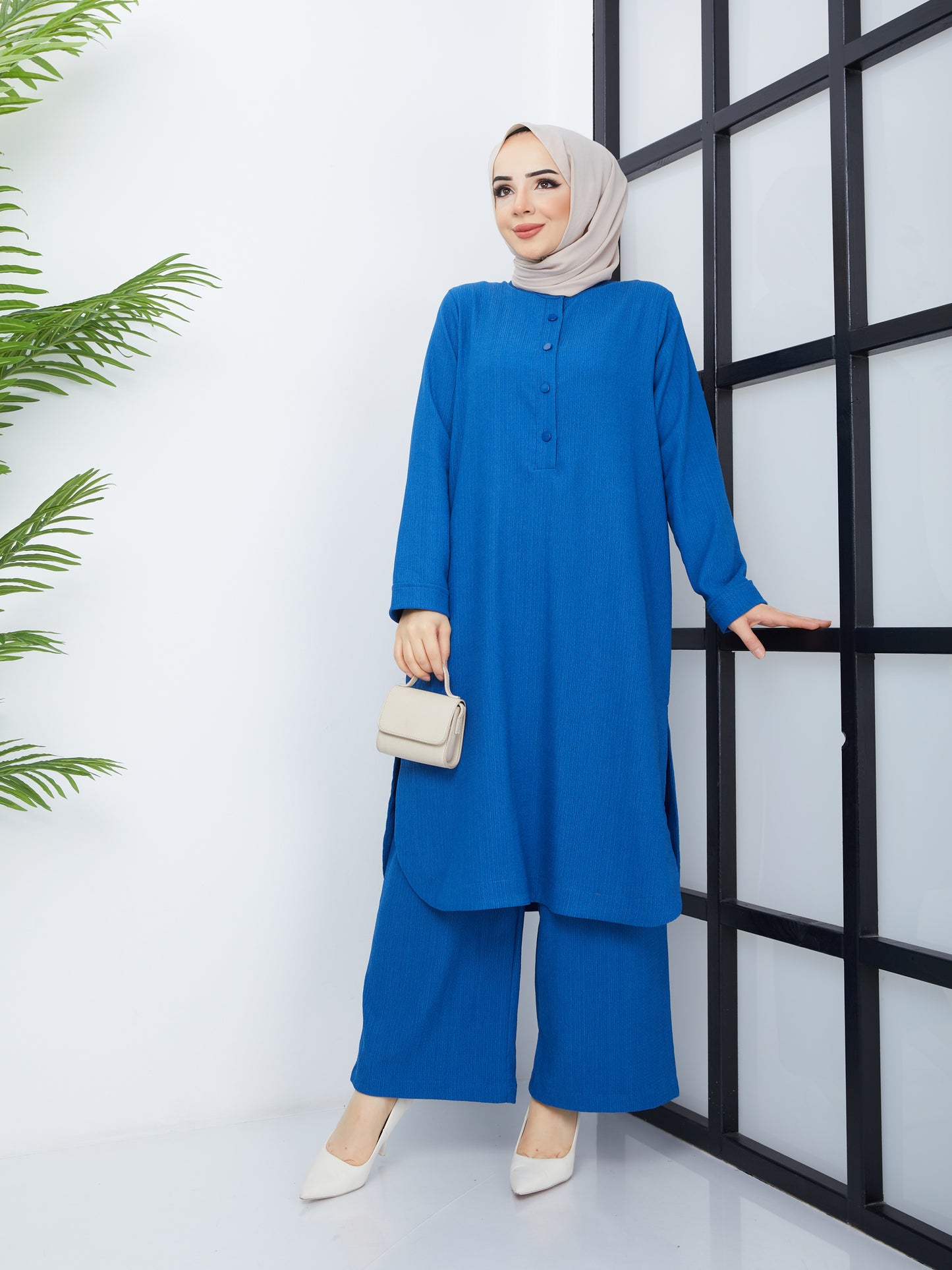 Doppeltes Hijab-Tunika-Set – Blau