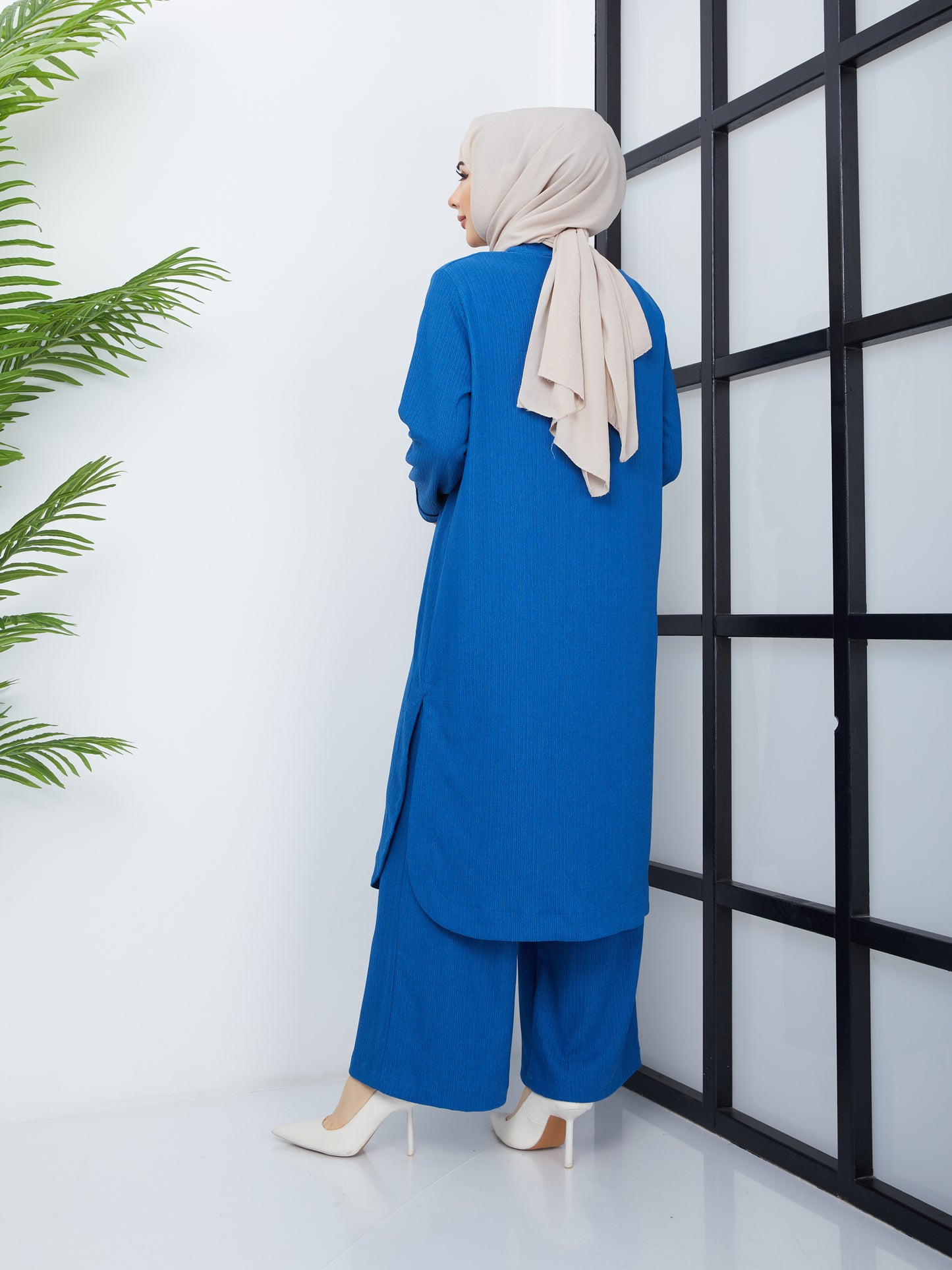 Ensemble tunique double hijab - Bleu