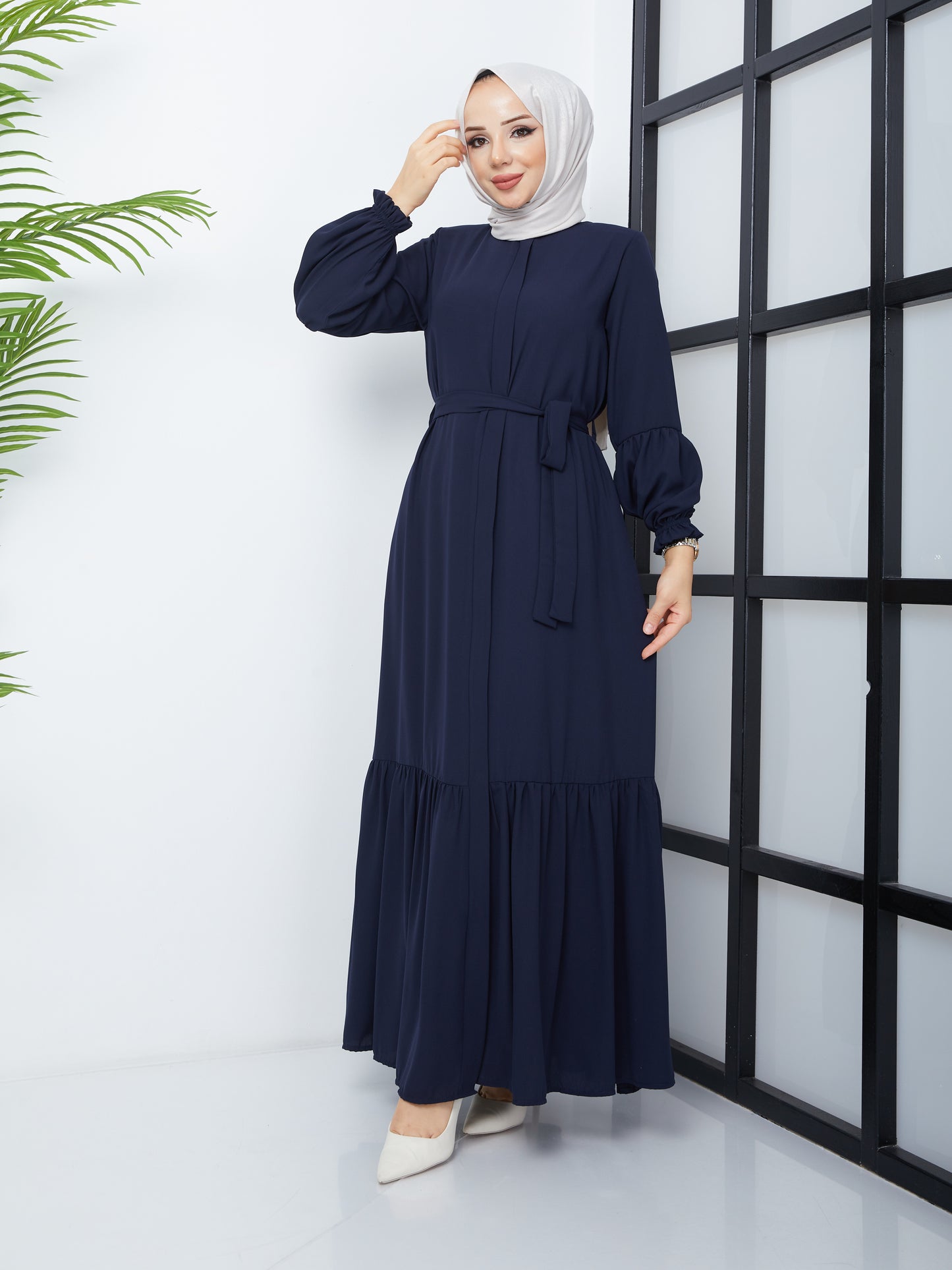 Hijab Abaya mit Faltenrock – Marineblau