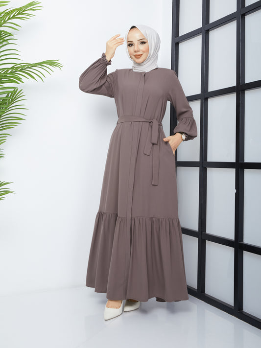 Hijab Abaya with Pleated Skirt - Mink