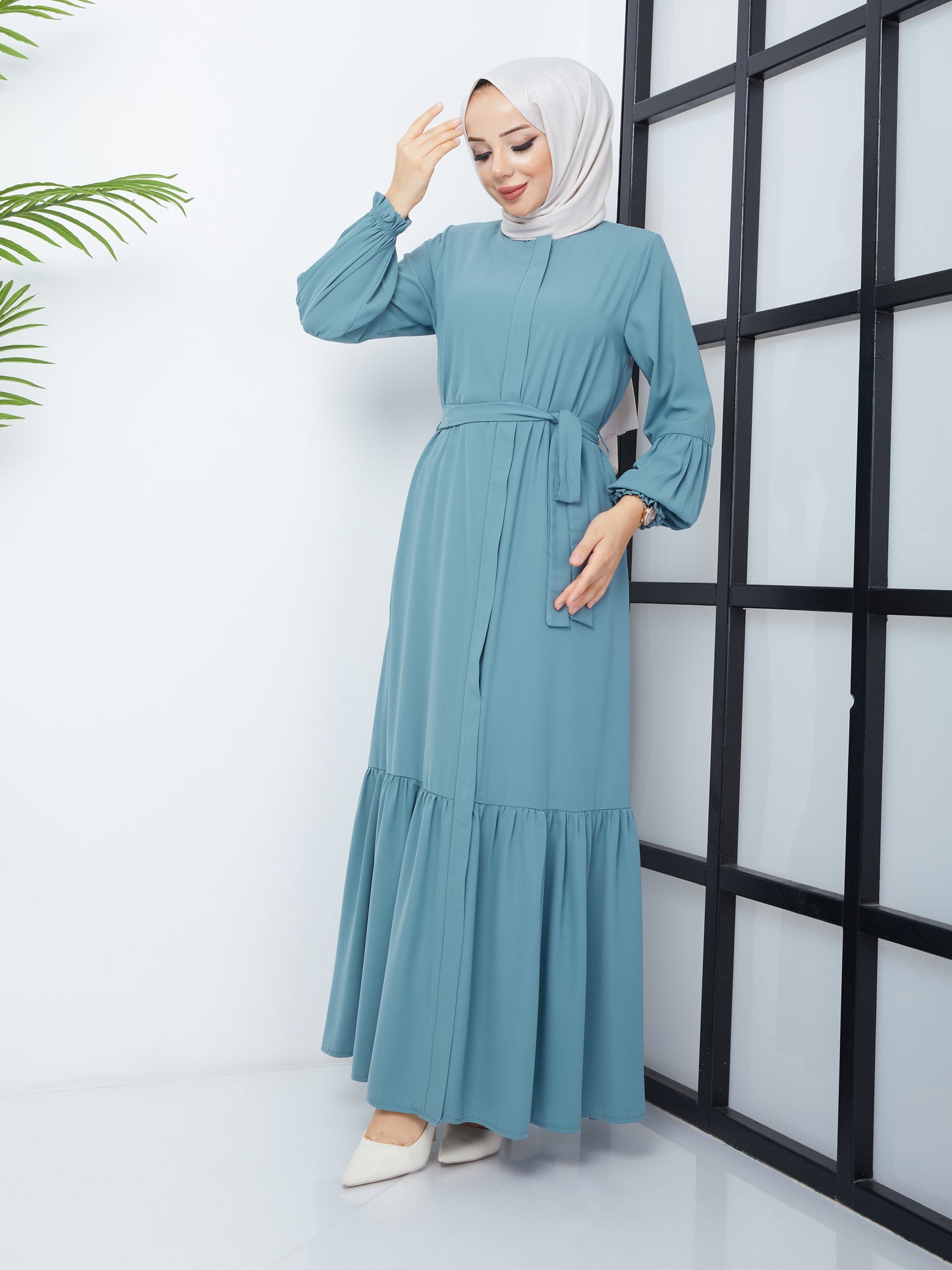 Hijab Abaya mit Faltenrock – Mint