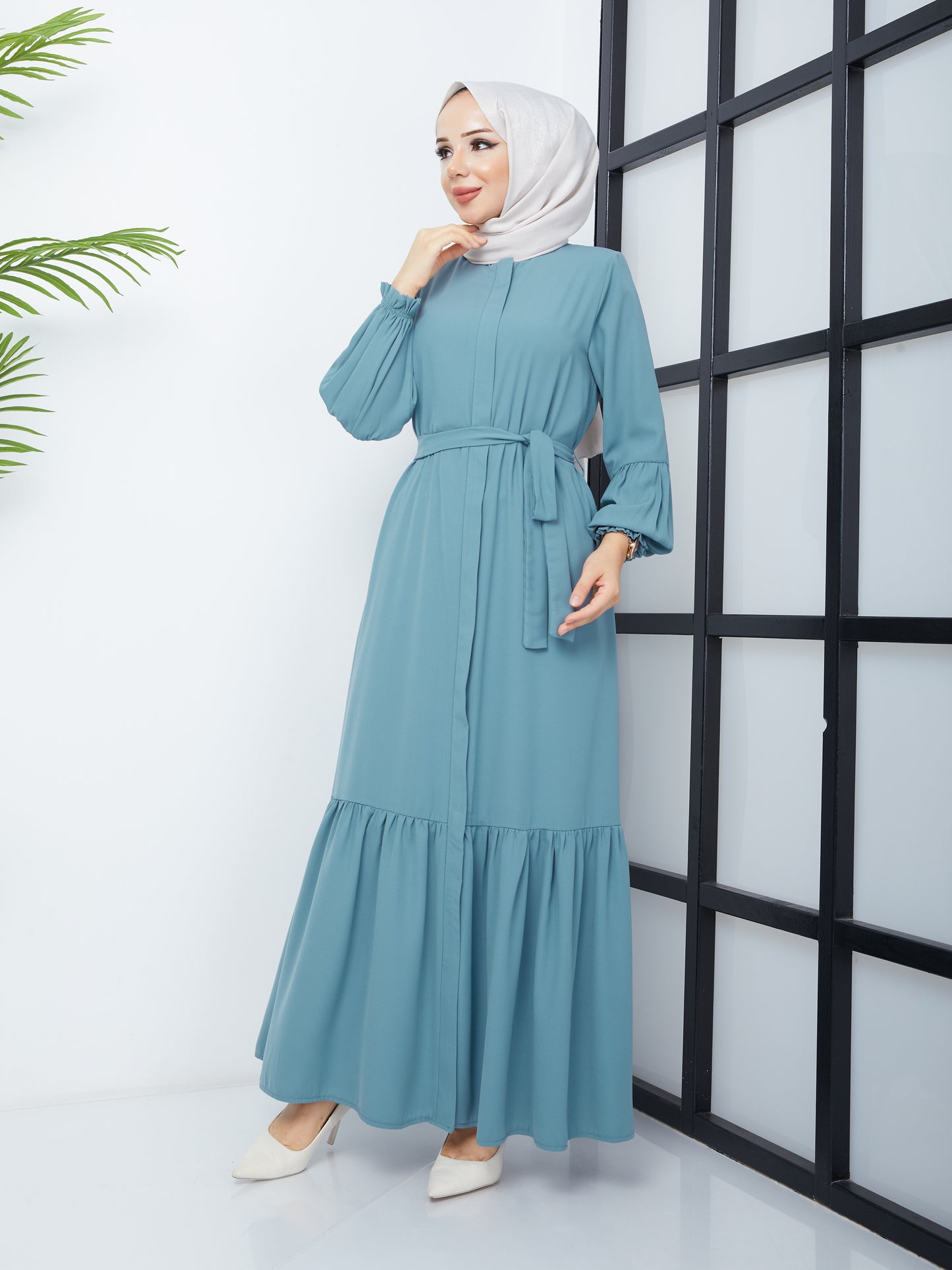 Hijab Abaya mit Faltenrock – Mint