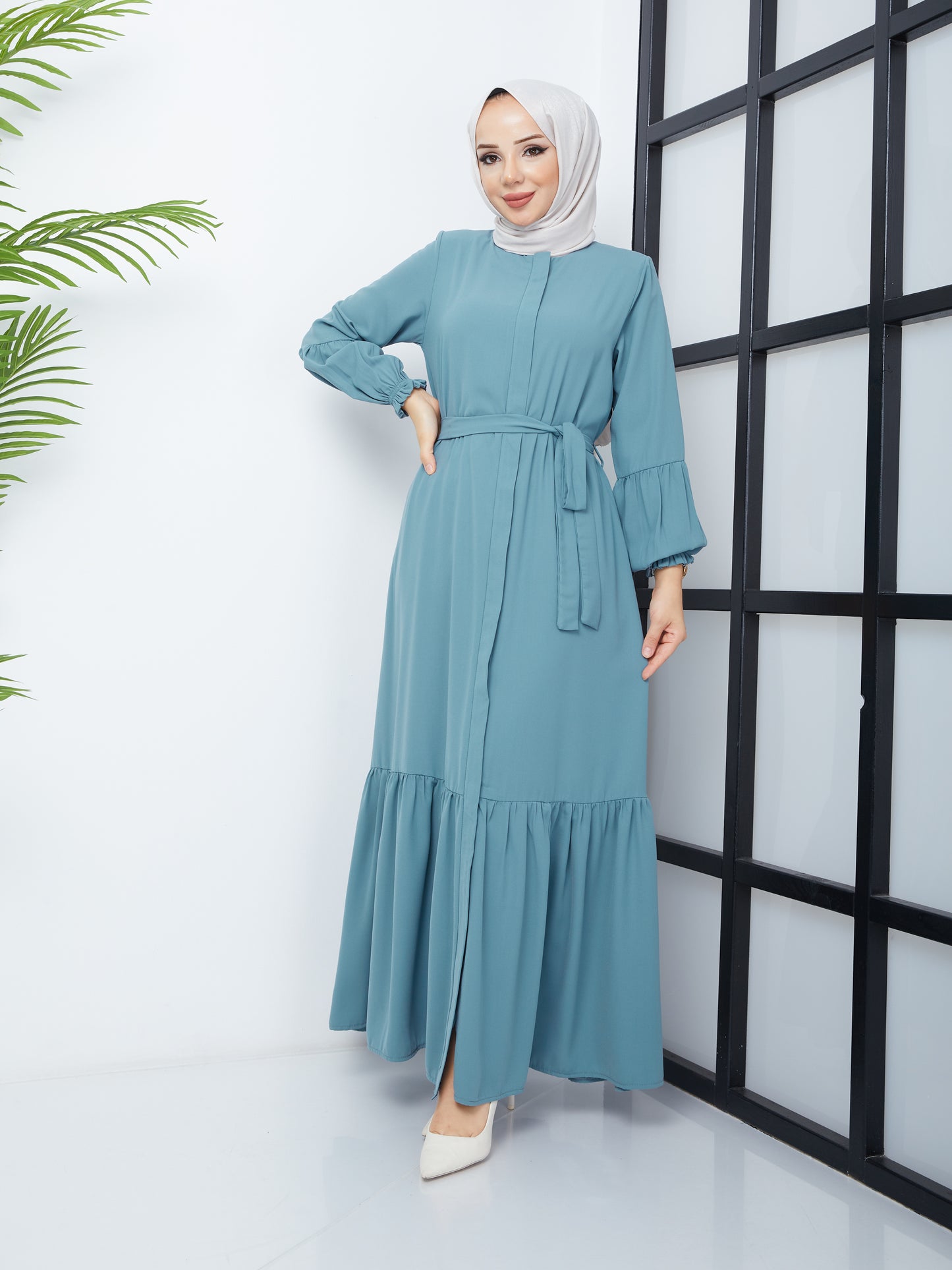 Hijab Abaya mit Faltenrock – Mint