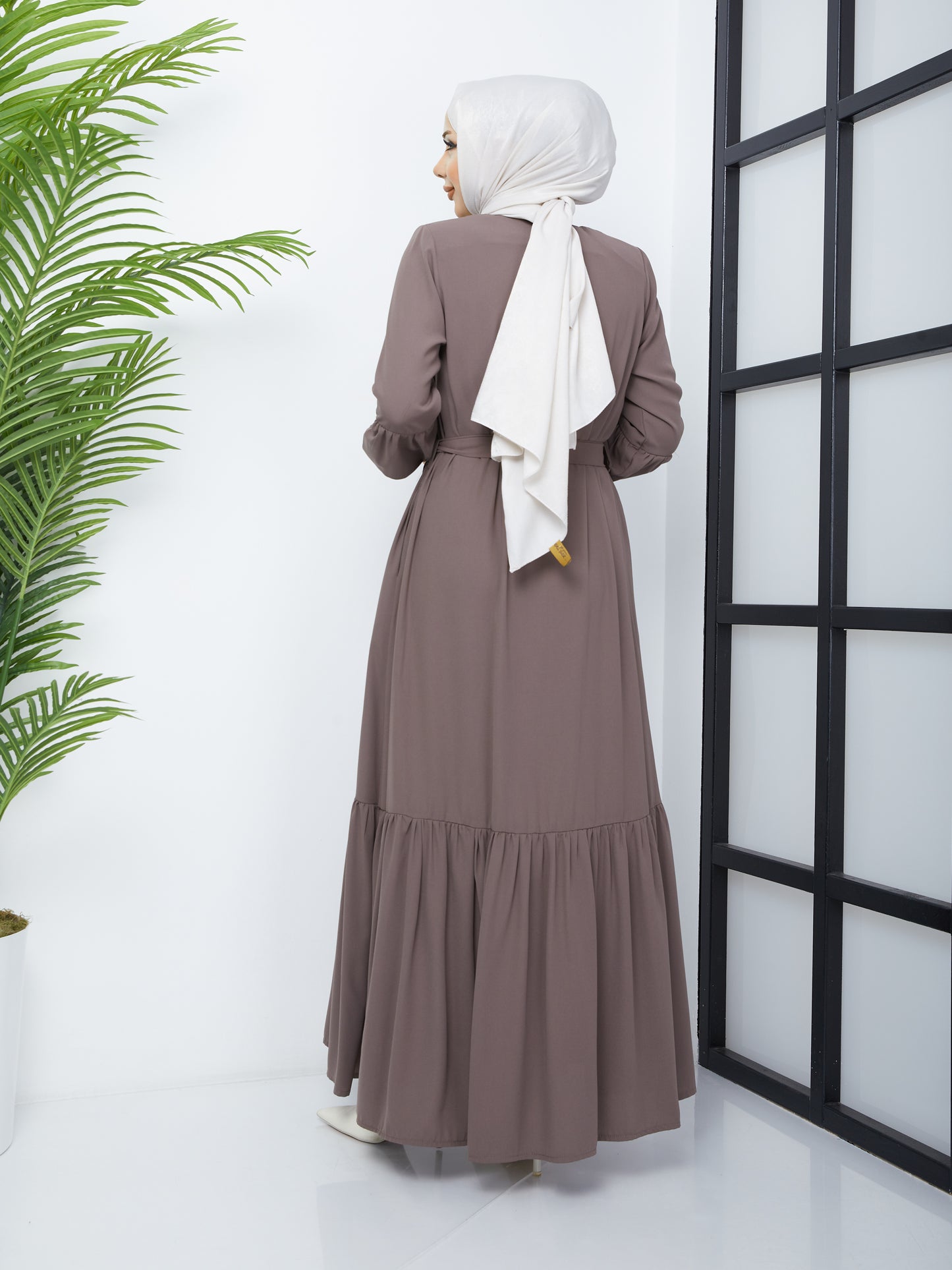 Hijab Abaya with Pleated Skirt - Mink