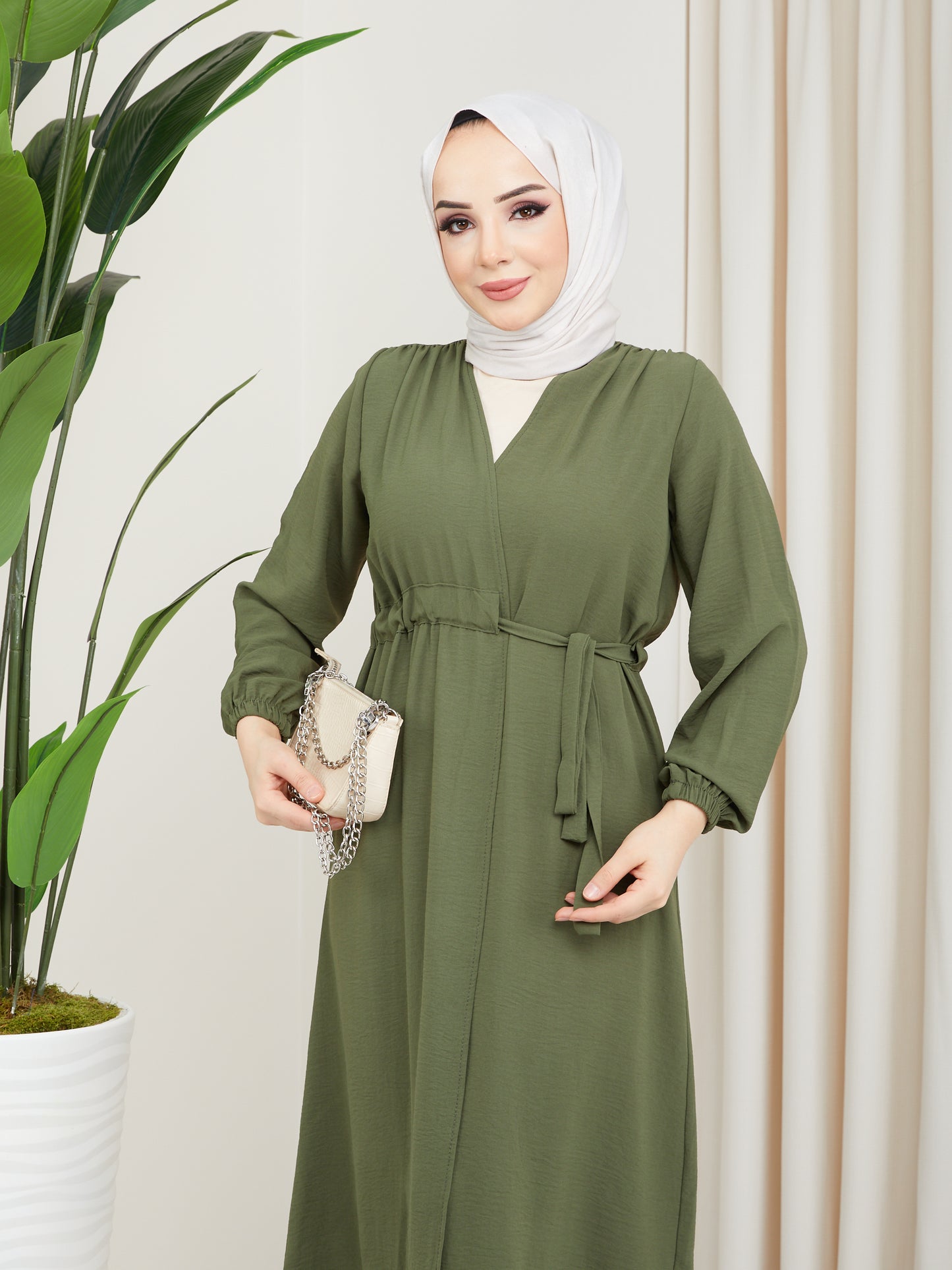 Hijab-Umhang mit Taillengürtel – Khaki