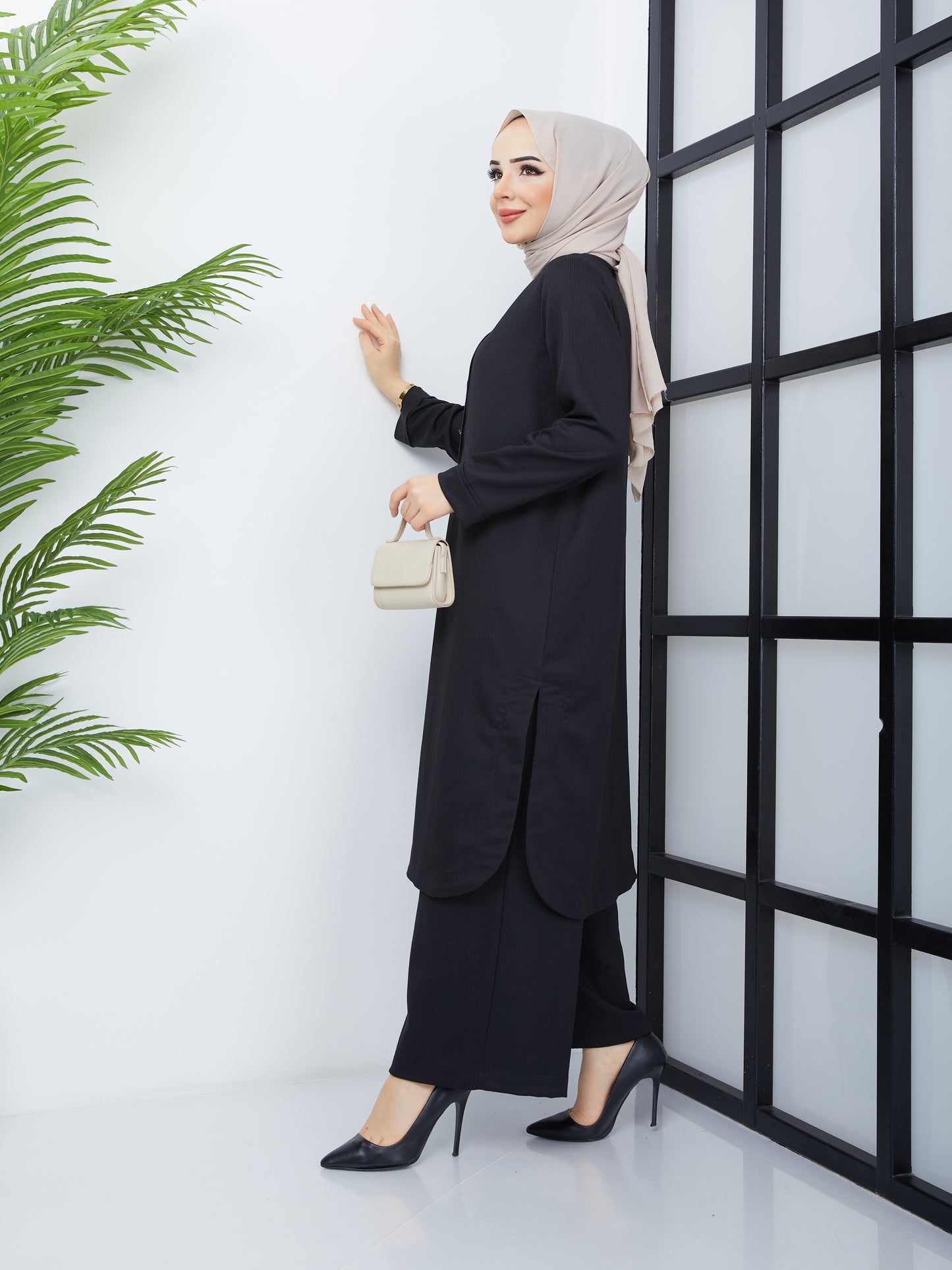 Double Hijab Tunic Set - Black