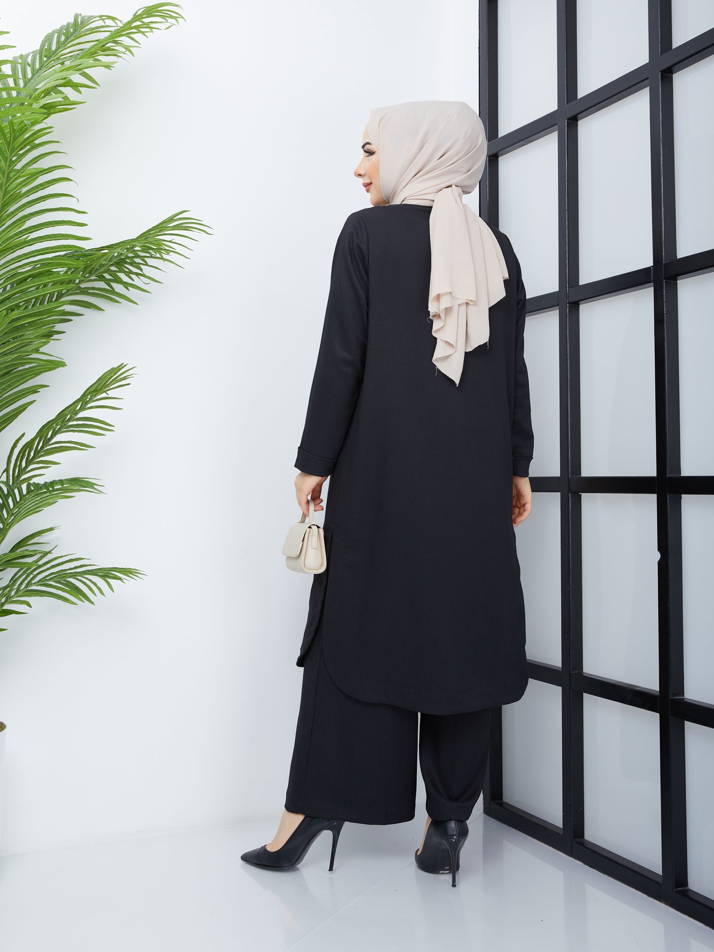 Double Hijab Tunic Set - Black