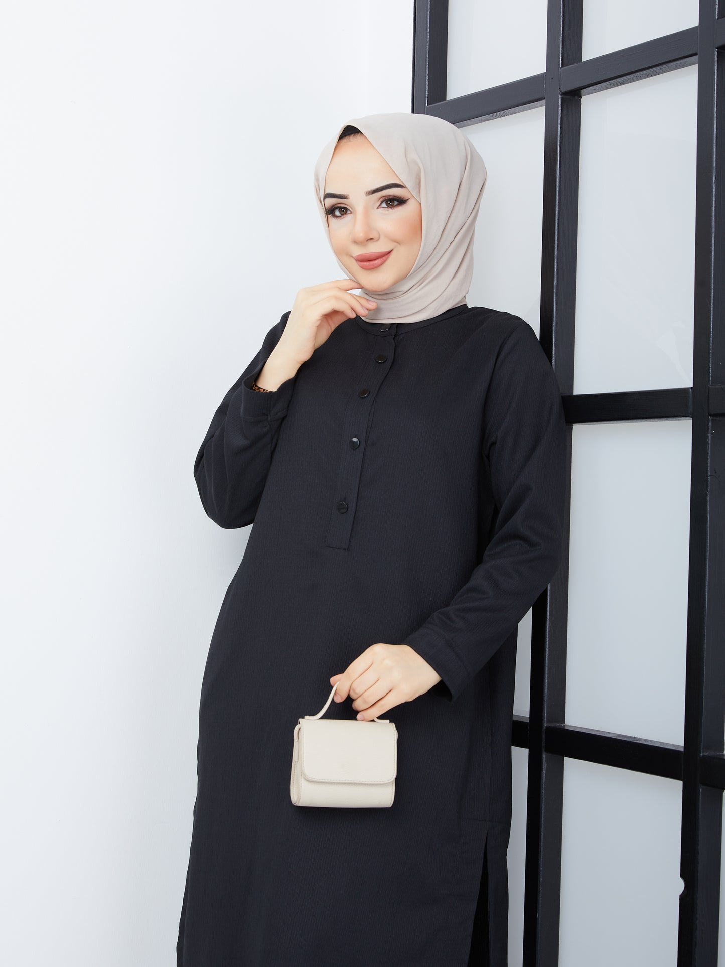 Ensemble tunique double hijab - Noir