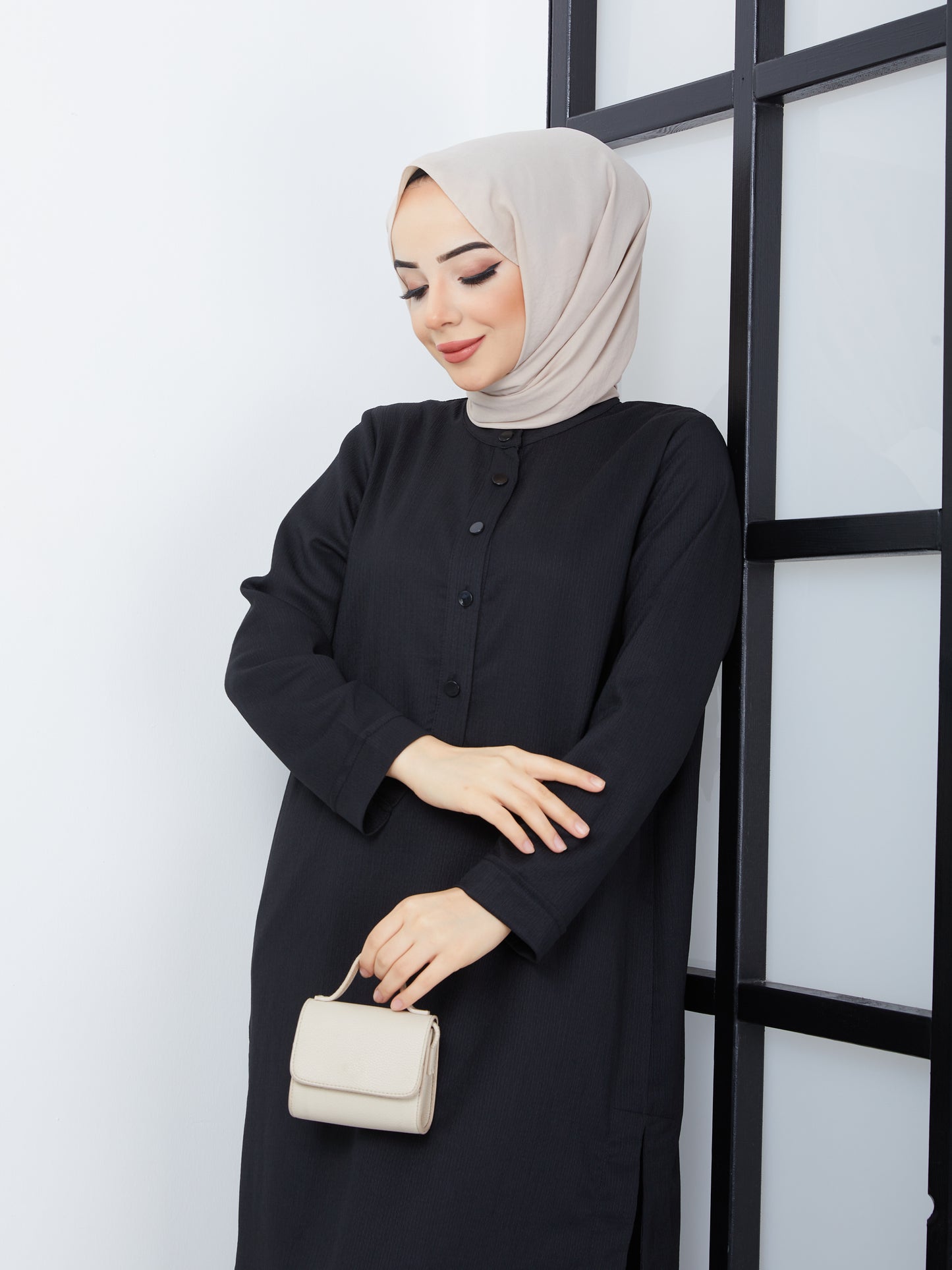 Doppeltes Hijab-Tunika-Set – Schwarz