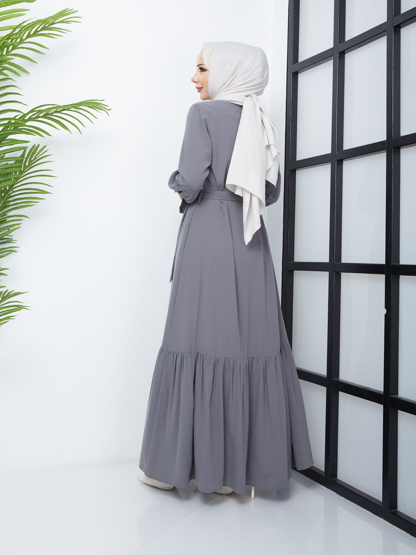 Hijab Abaya avec jupe plissée - Gris