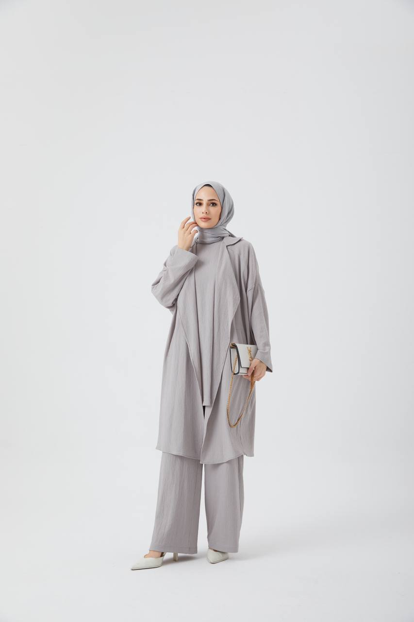 Muslin fabric 3 piece set Gray