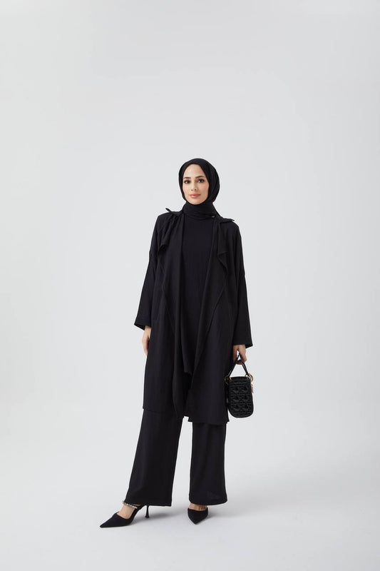 Muslin fabric 3 piece set Black