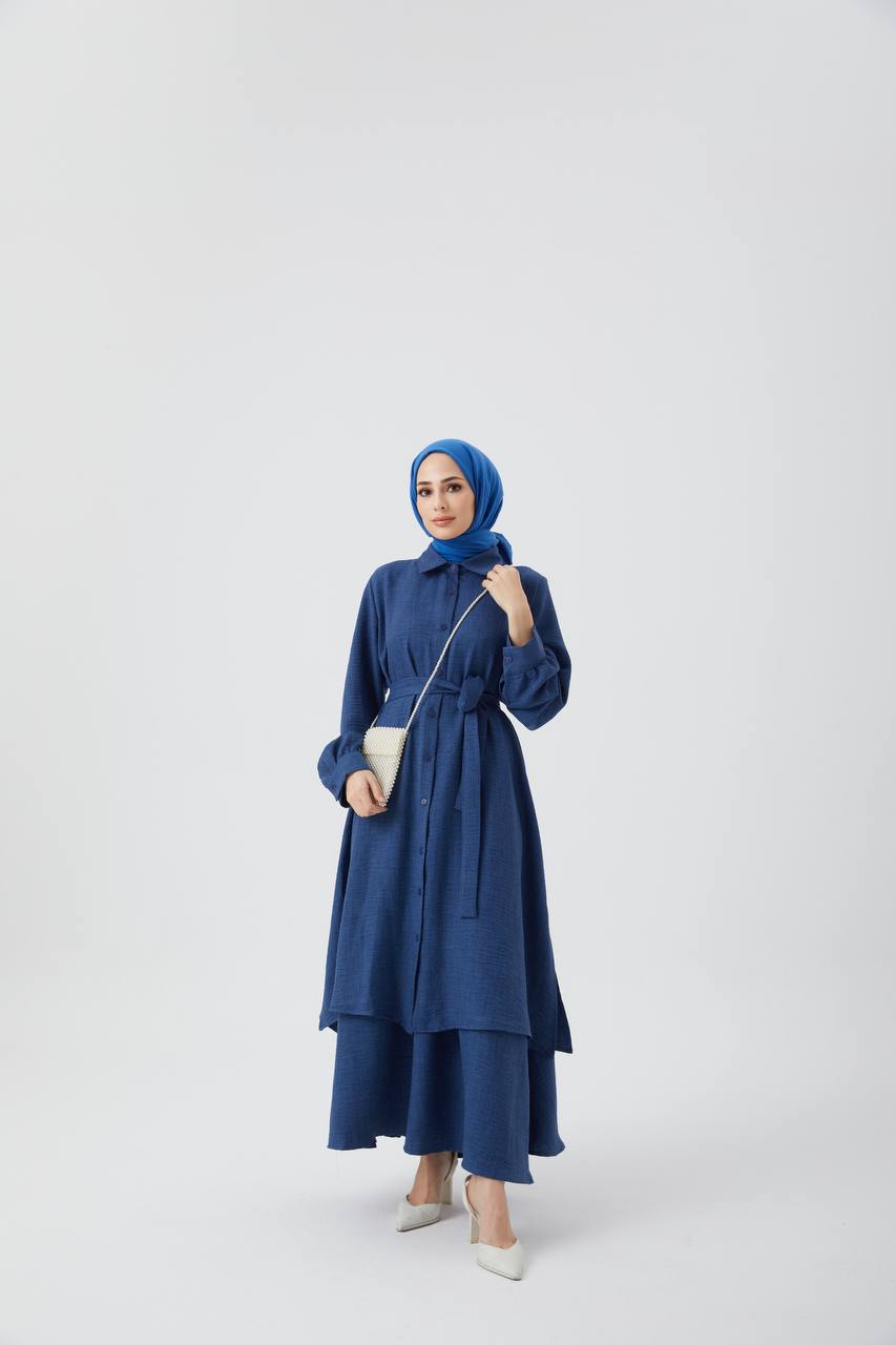 Hijab-Rock-Tunika mit Gürtel in der Taille – Marineblau