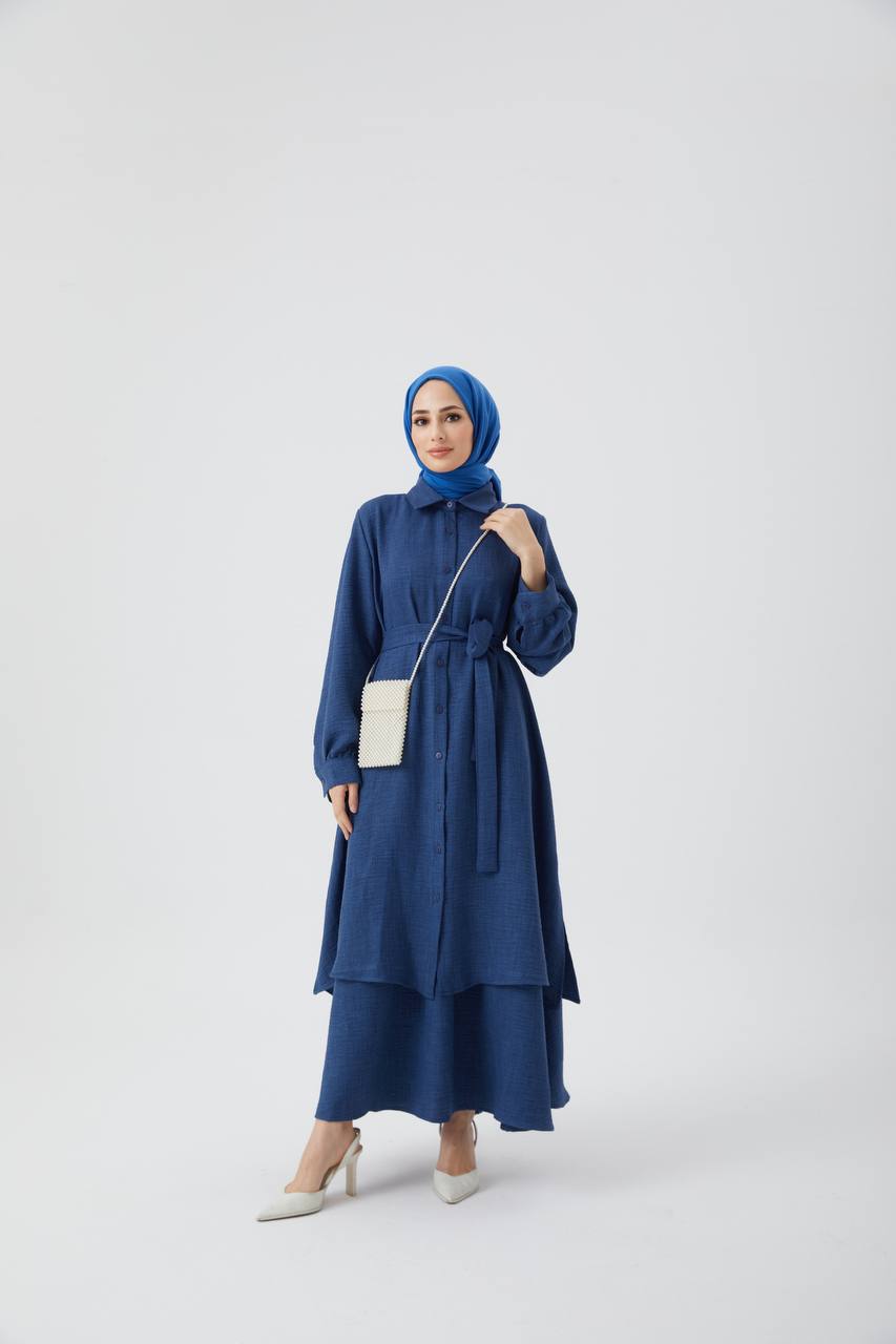 Hijab-Rock-Tunika mit Gürtel in der Taille – Marineblau