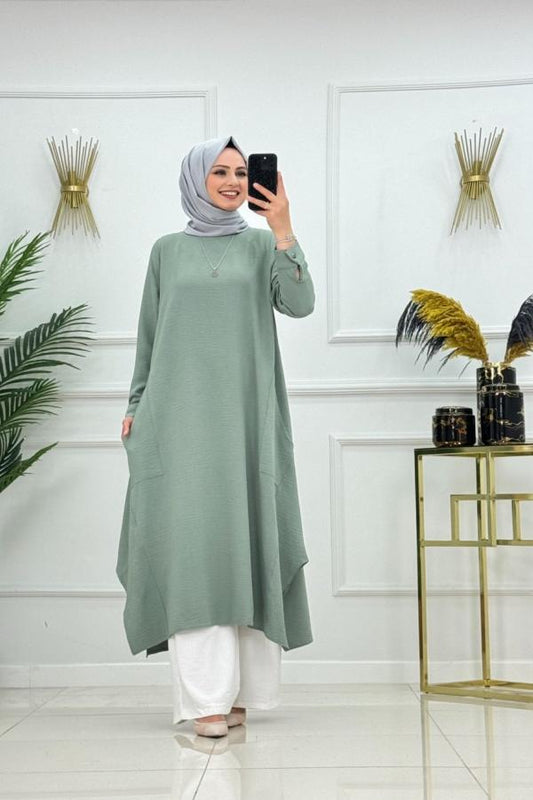 Lange Hijab-Tunika mit Taschen – Blau