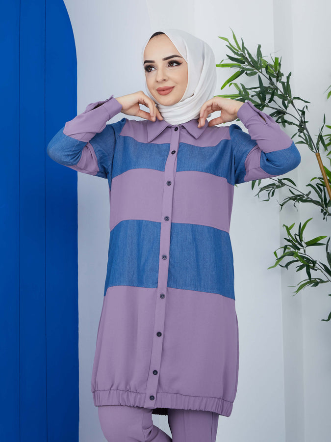 Costume Hijab Élastique 2 Pièces Violet