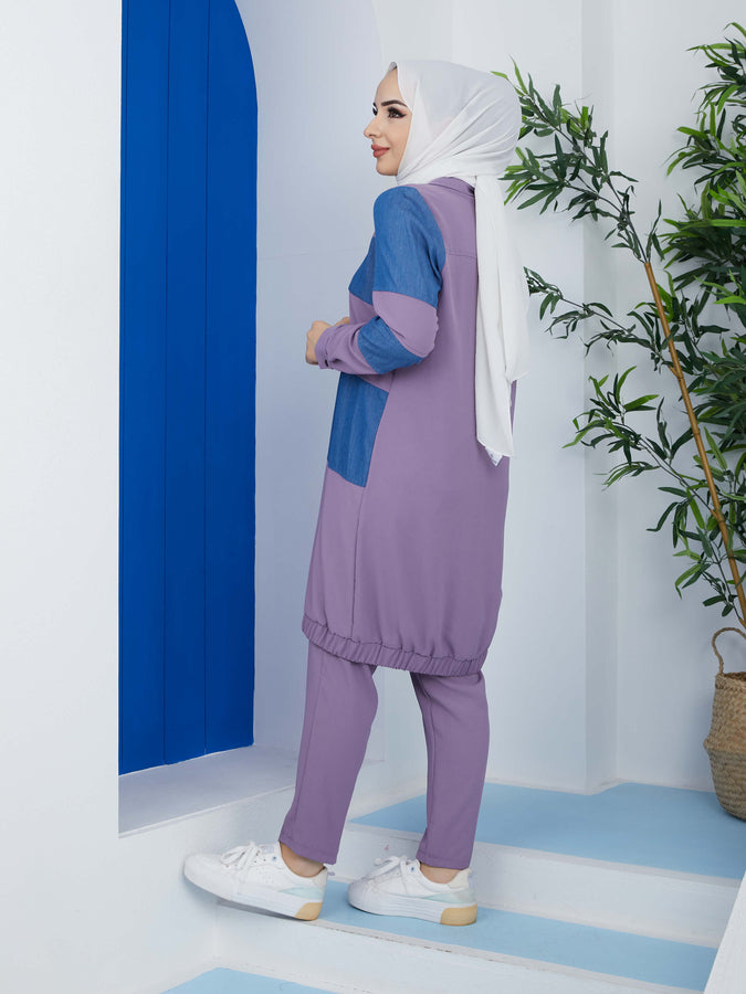 Costume Hijab Élastique 2 Pièces Violet