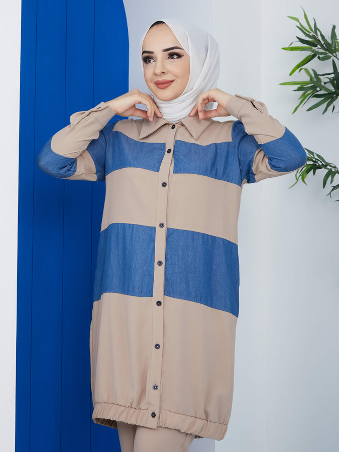 Elastischer 2-teiliger Hijab-Anzug in Creme