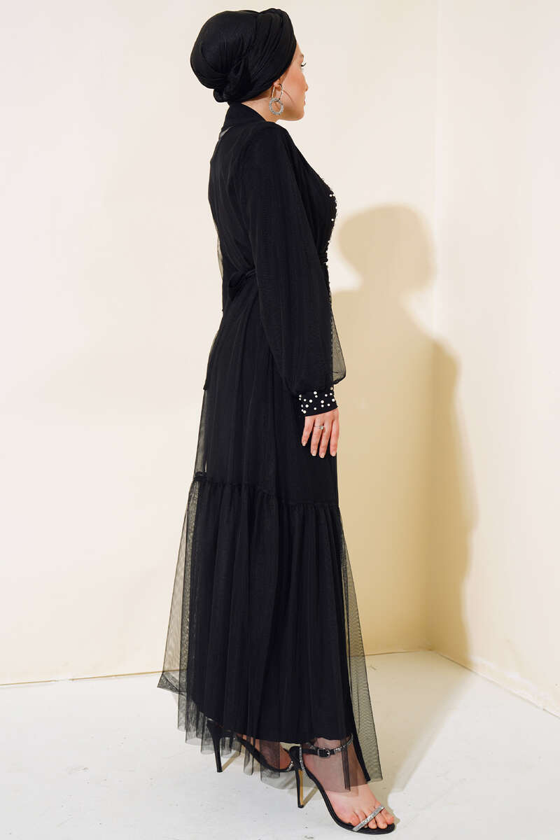 İncili Abaya Takım siyah