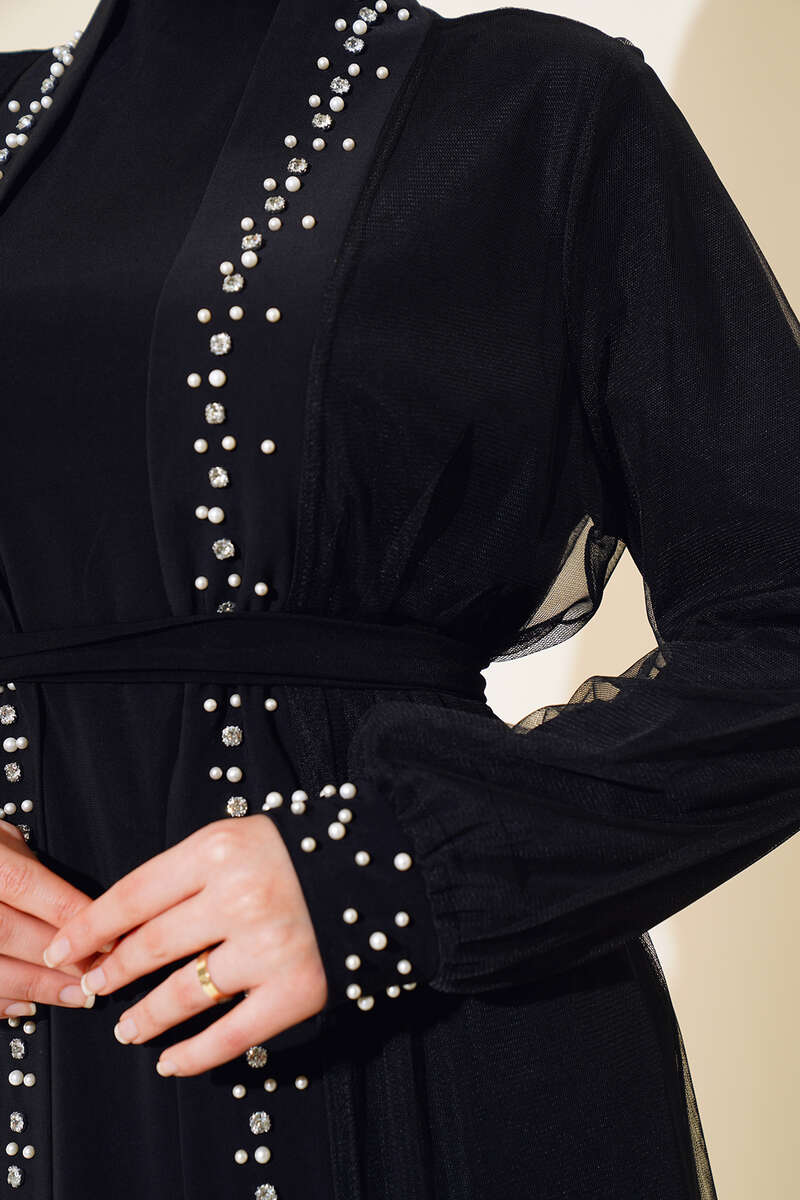 İncili Abaya Takım siyah