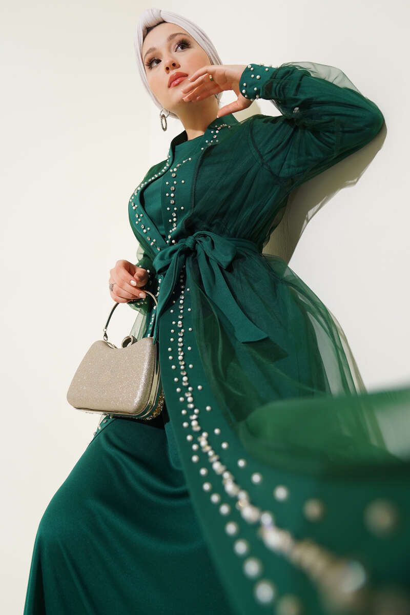İncili Abaya Takım yeşil