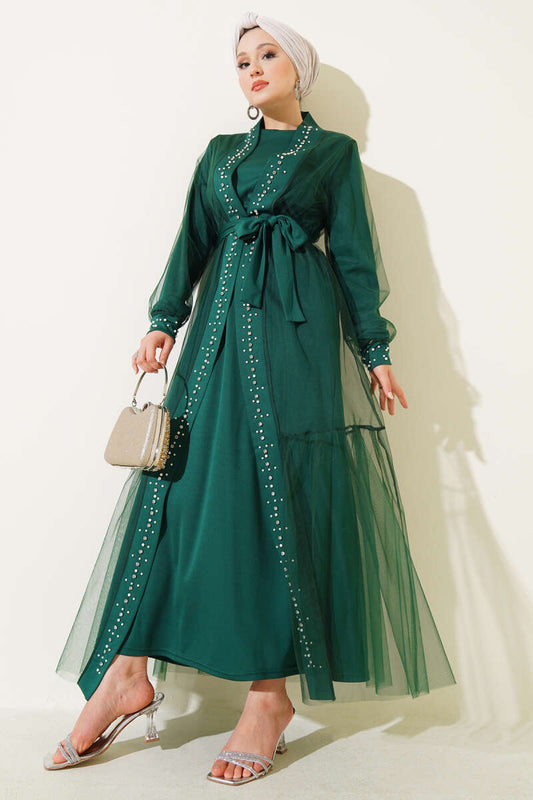 İncili Abaya Takım yeşil