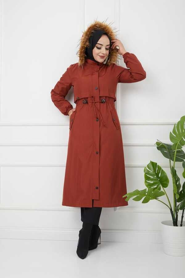 Lined Wool Parka with Gathered Waist Tile