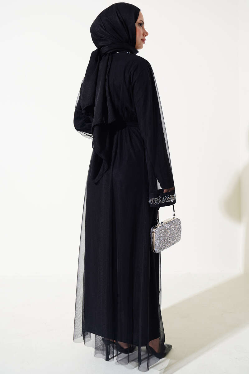 Taşlı  Abaya Takım Siyah